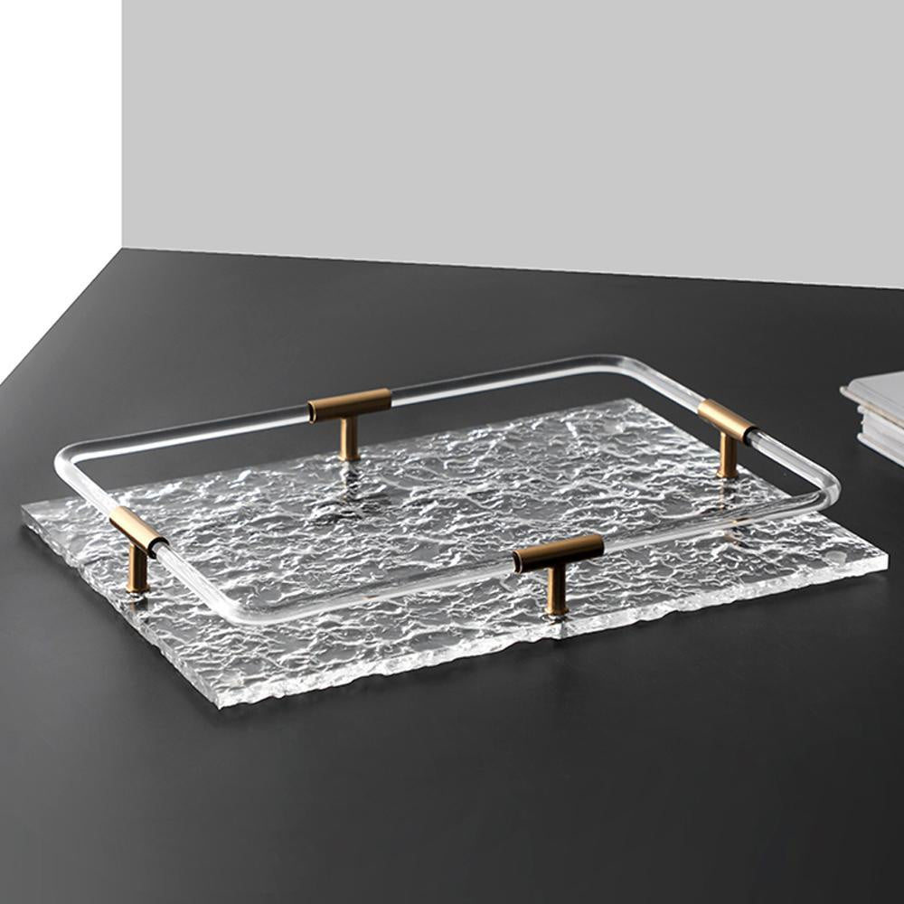 Rectangular Clear Textured Tray with Gold Detail G0208