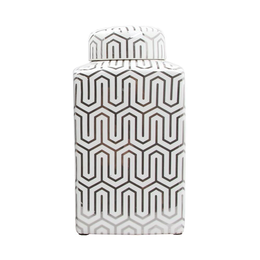 White Ceramic Jar with Metallic Pattern - Small FL-D064B