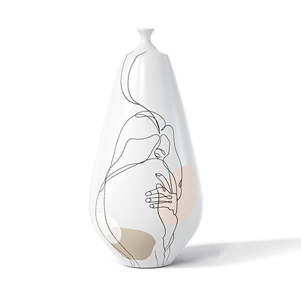 White Porcelain Vase with Abstract Linear Art - Large 608579