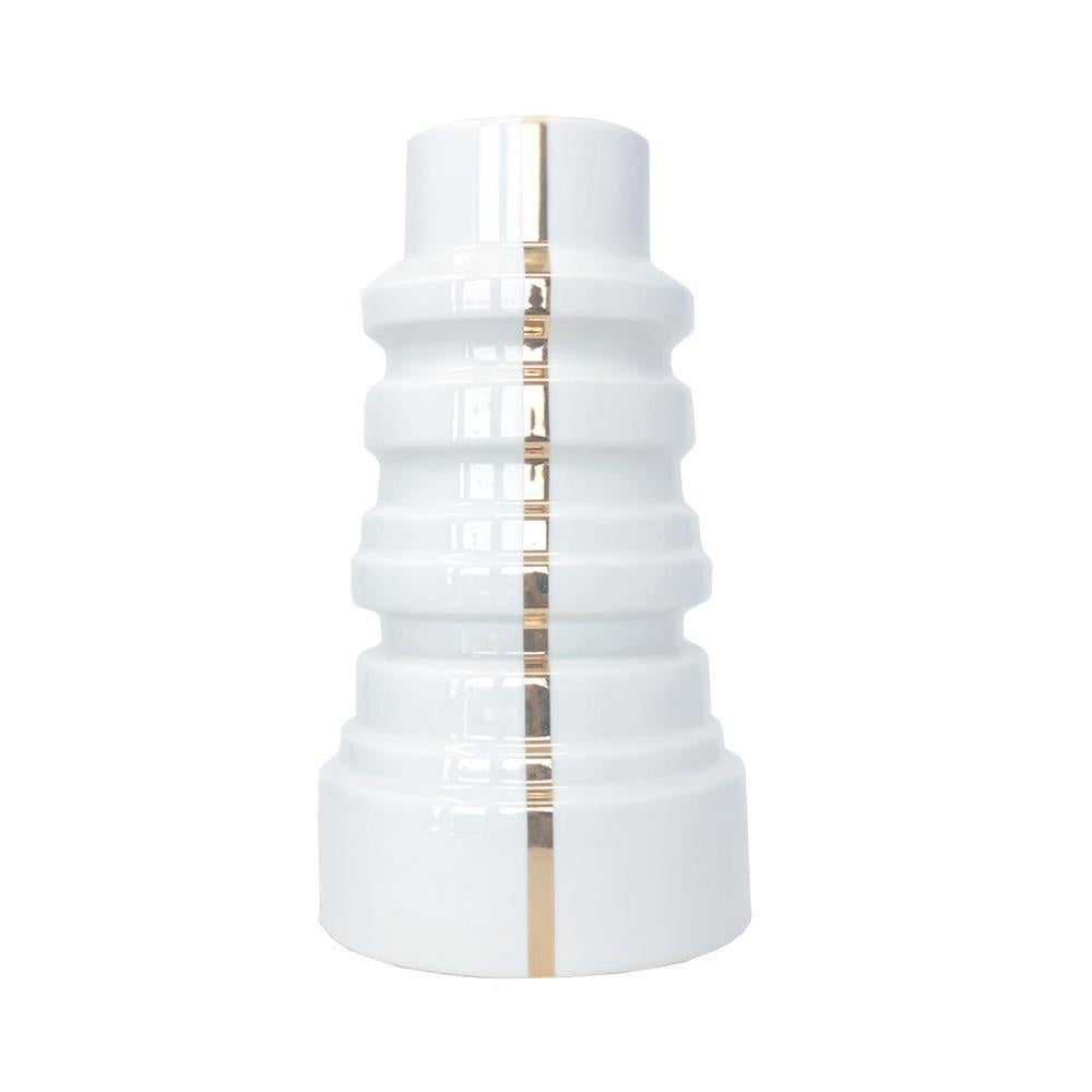 White Ceramic Vase with Gold Stripe - Tall 606065