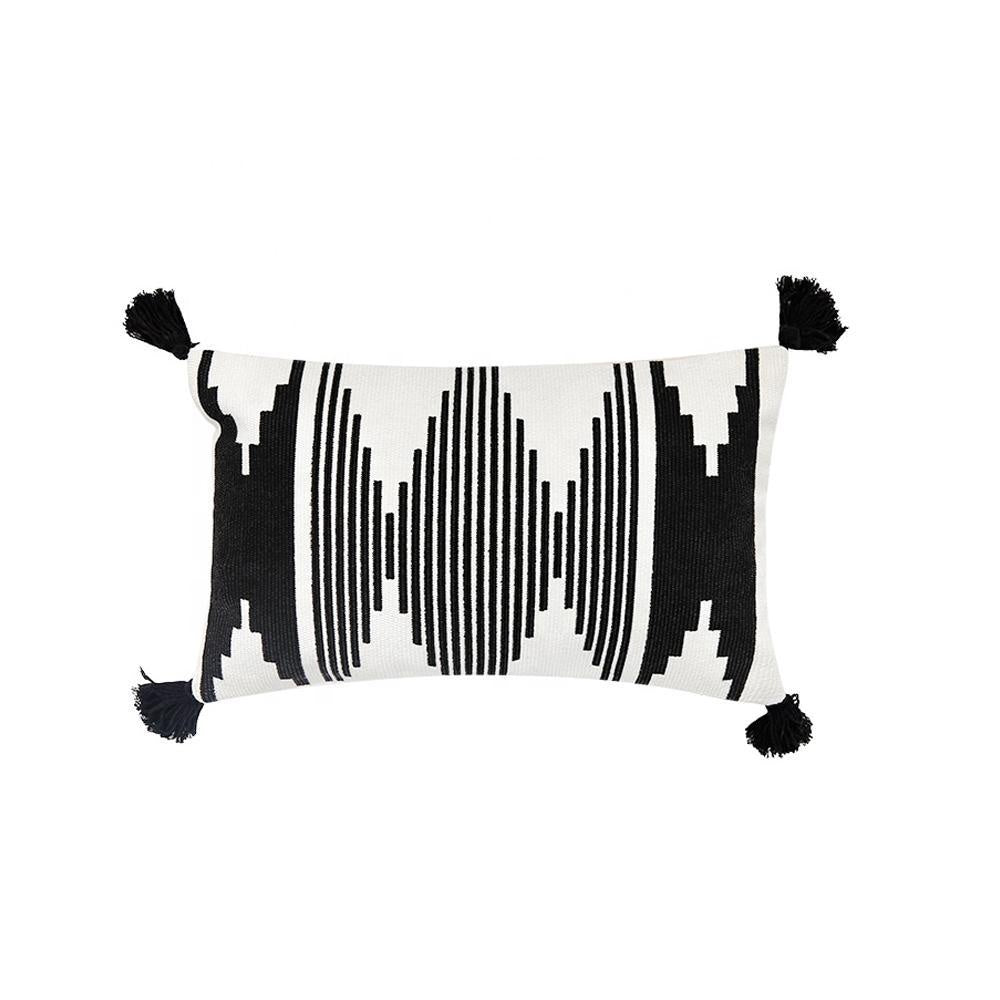Black & White Embroidered Cushion with TasselsBQ000665 وسادة