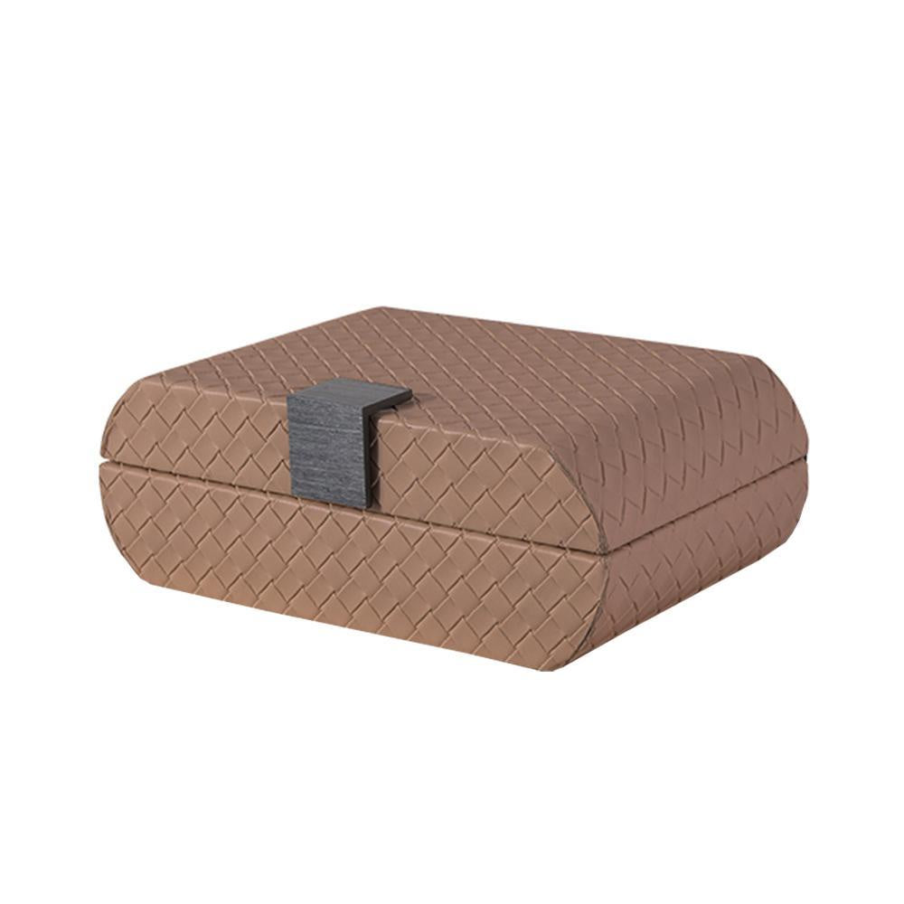 Brown Curved Woven Leather Decorative Box with Metal Detail - Large FB-PG2105A