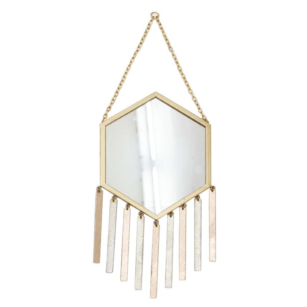 Gold Metal Hexagonal Mirror with Chain and Metal Tassels 19149