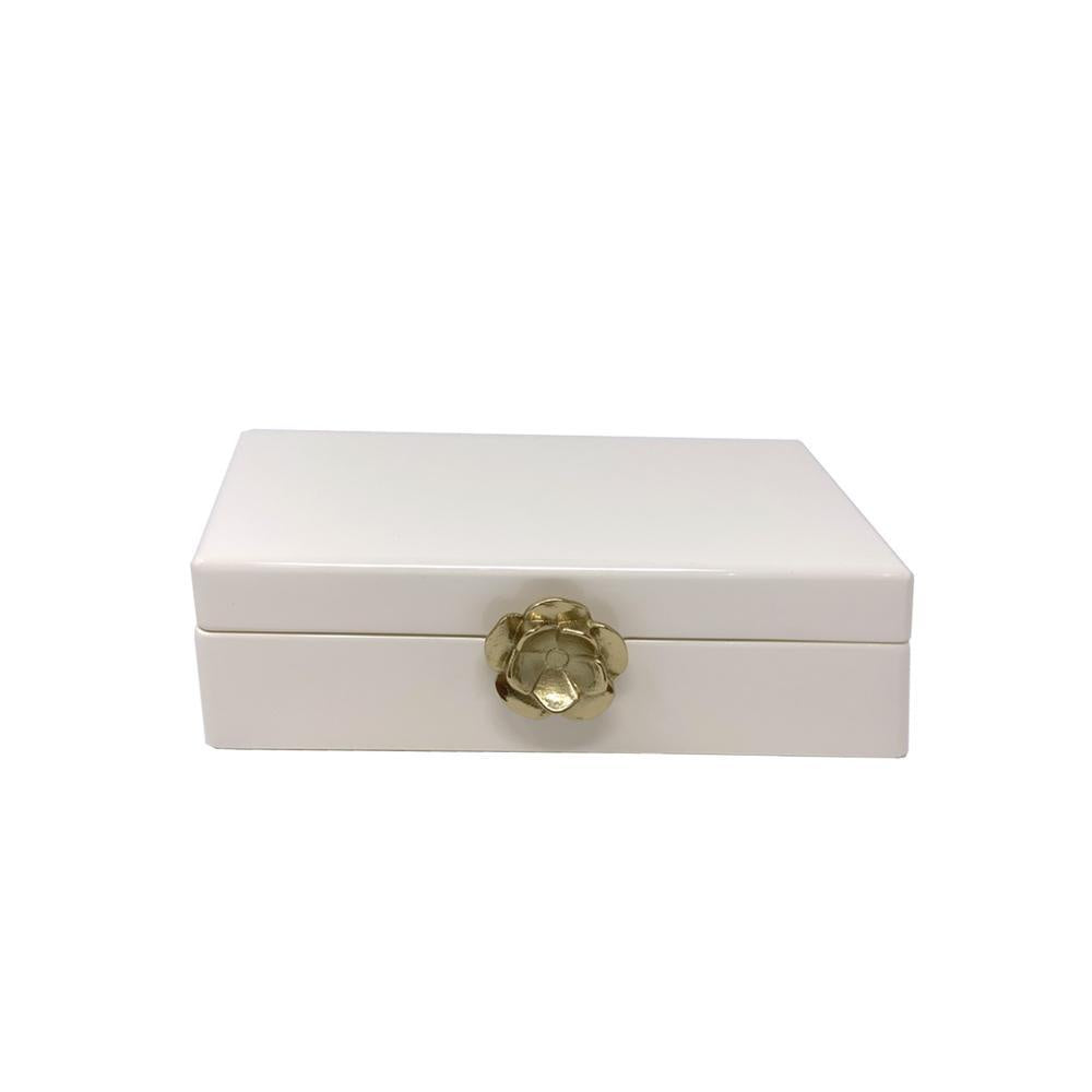 White Decorative Box with Brass Detail - Small DX190076