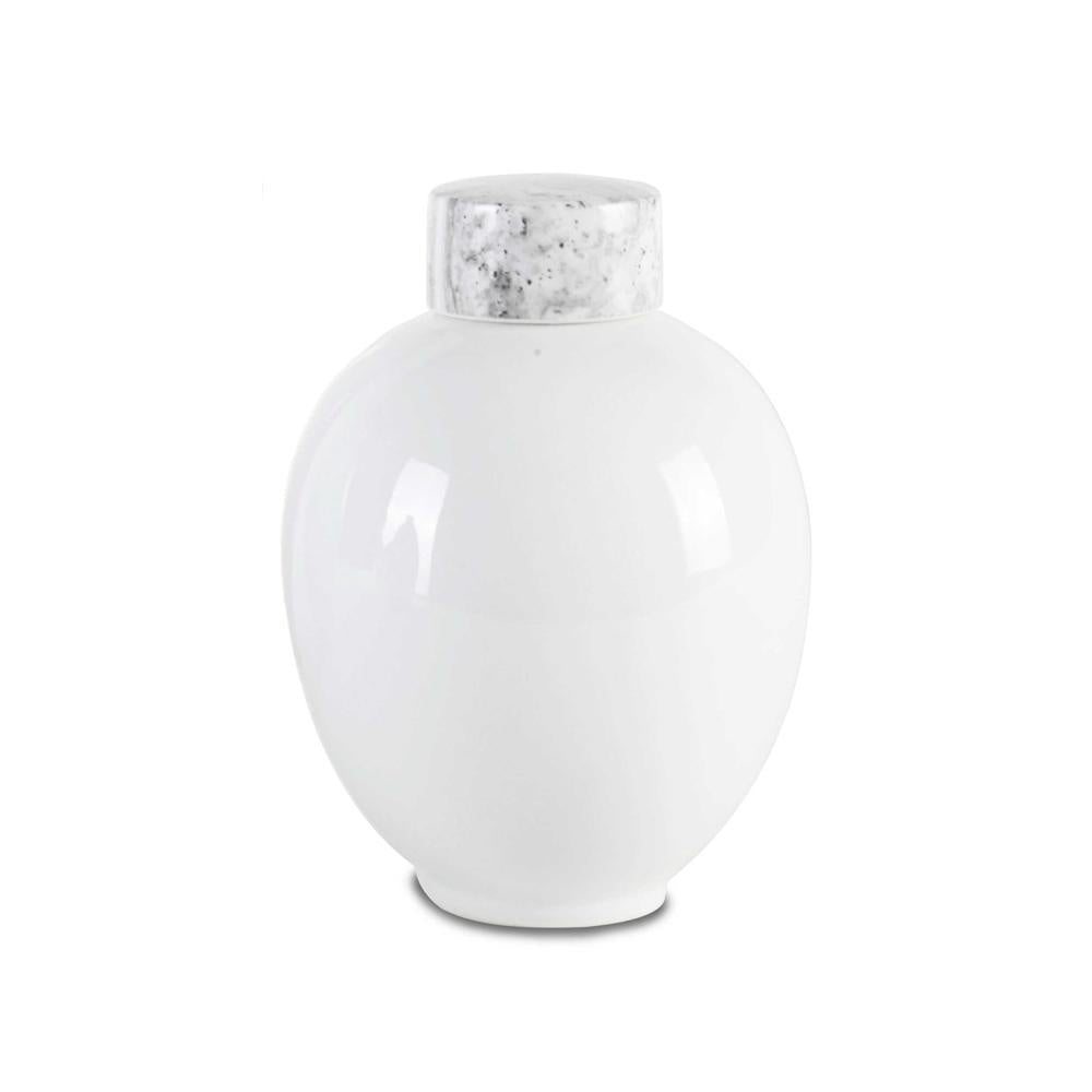 White Ceramic Jar with Marble Look Lid - Small 602057