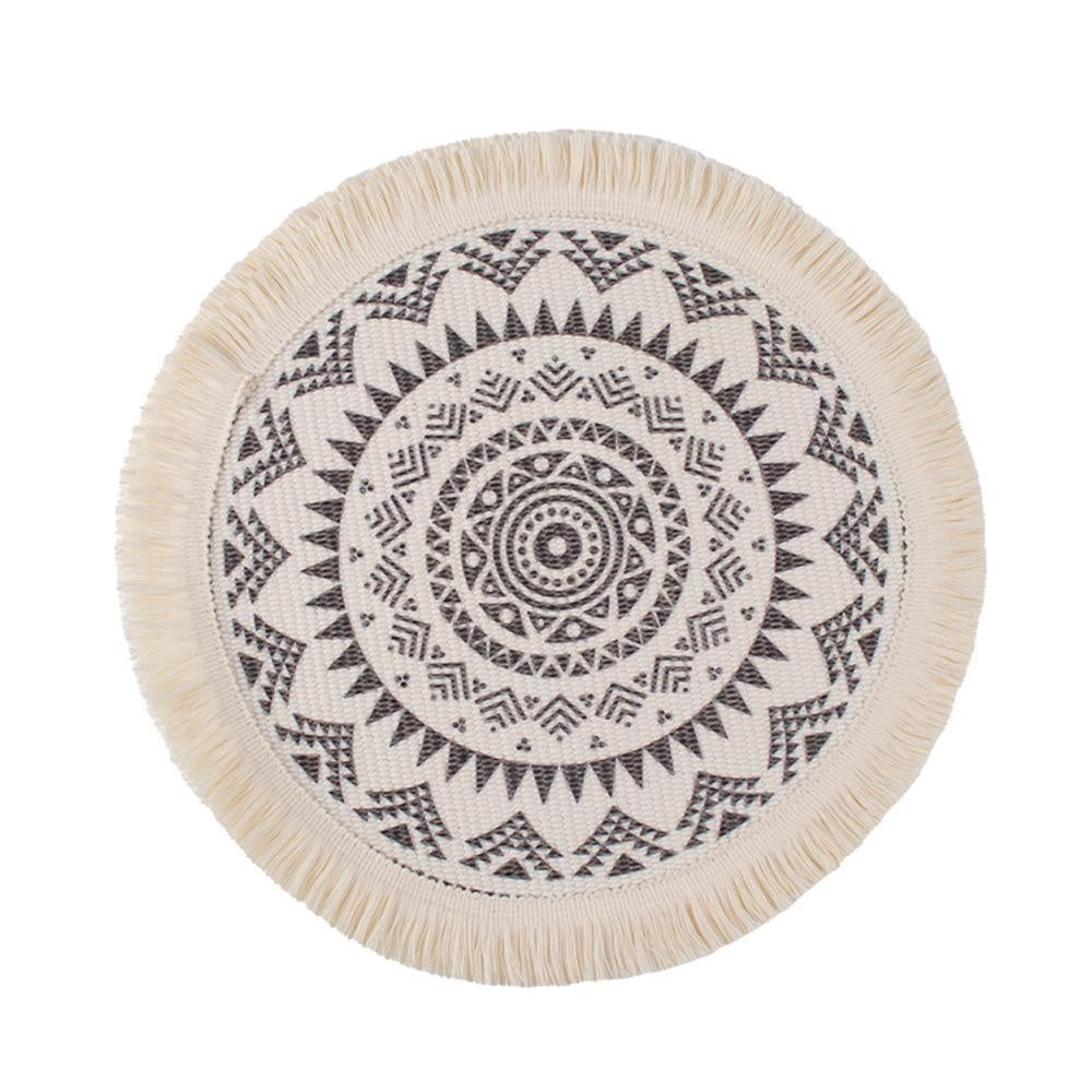 Round Boho Rug with FringeDQ001193-B السجاد