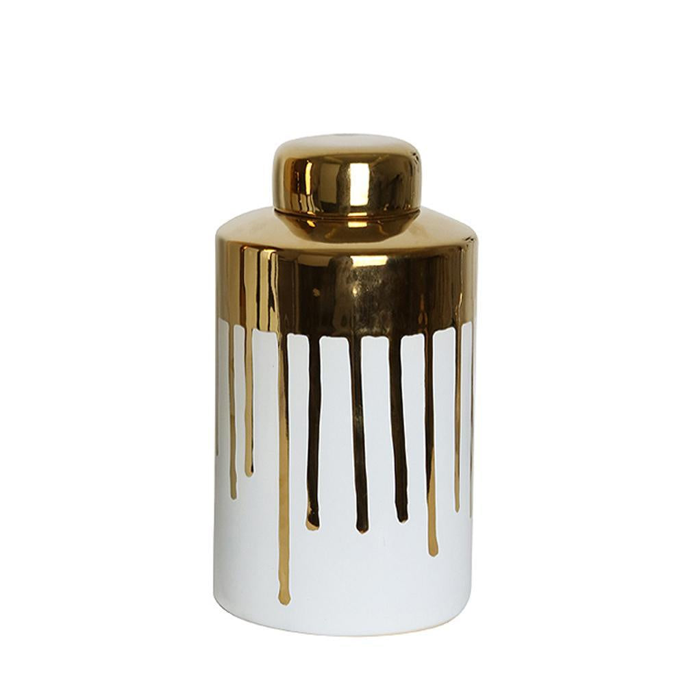 White Ceramic Jar with Gold Drip - Medium FA-D1975B