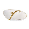 White Ceramic Decorative Bowl with Gold Trim and Handle - Small