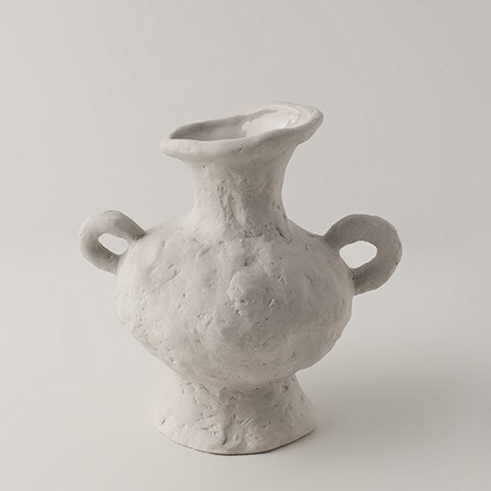 Ivory Ceramic Textured Vase with Round Handles LT673-F