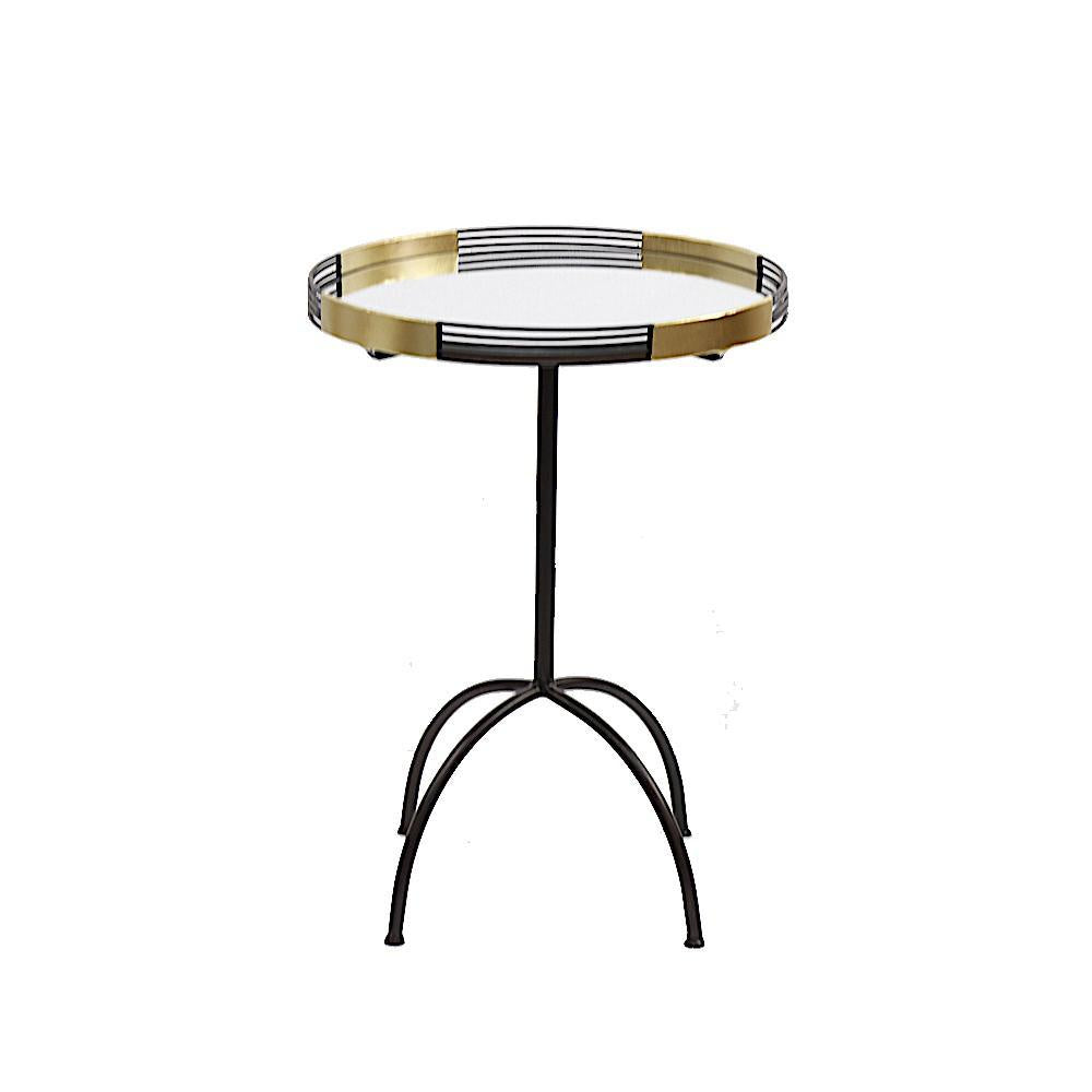 Black Round End Table with Mirror Top 98023