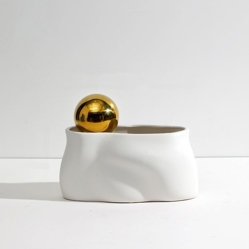 White Ceramic Vase with Gold Detail 802-W