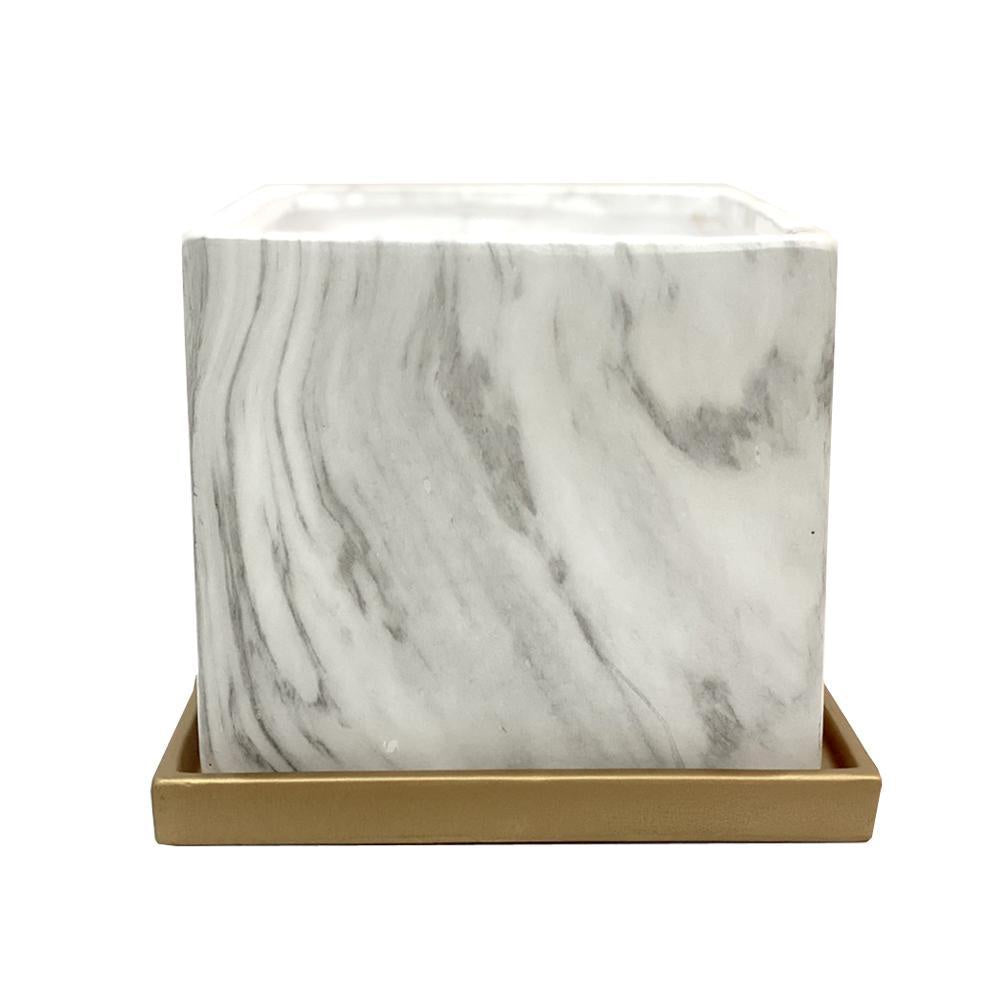 Ceramic Square Planter with Marble Effect White LT532-1