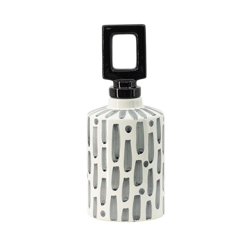 Black & White Ceramic Jar with Lid - Small 8863