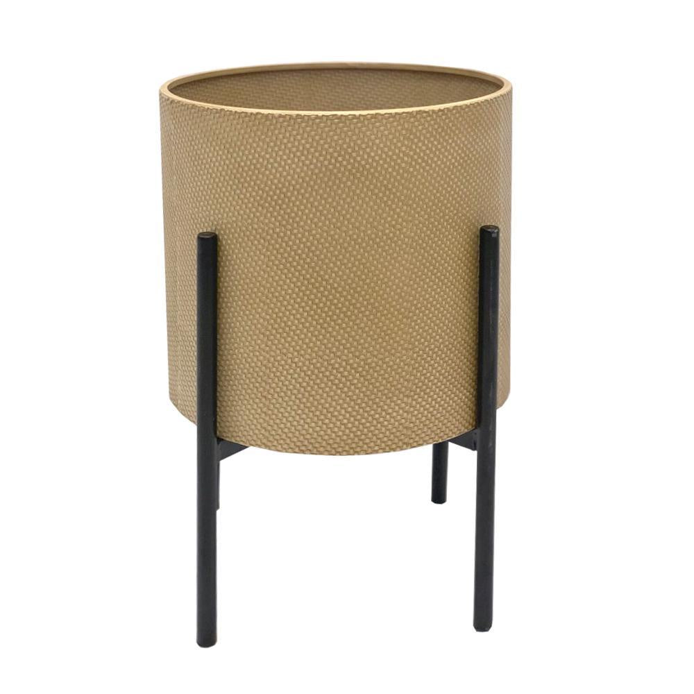 Natural Metal Planter with Black Stand الغراس