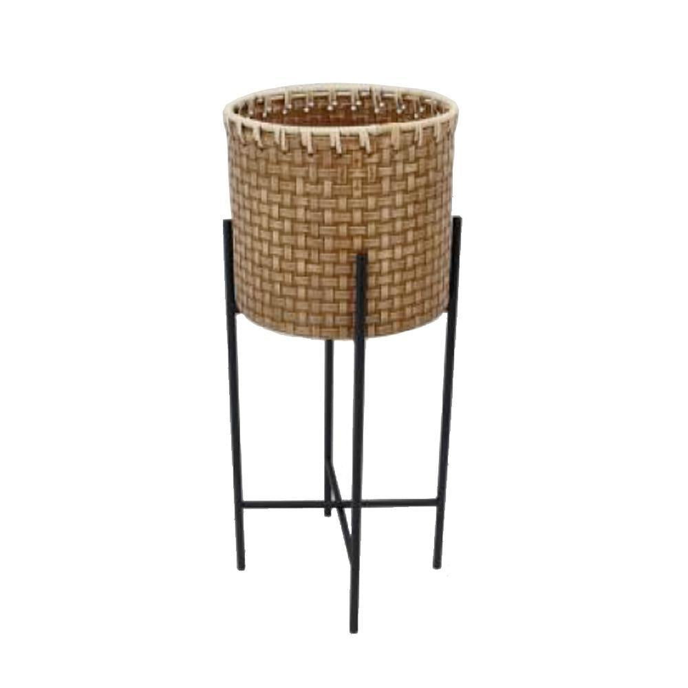 Basketweave Metal Planter with Black Stand الغراس