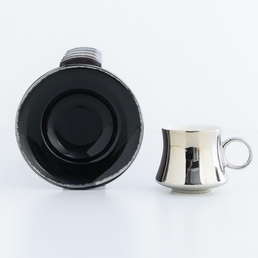 Set of 6 Black & Silver Espresso Cups & Saucers HCYC-17