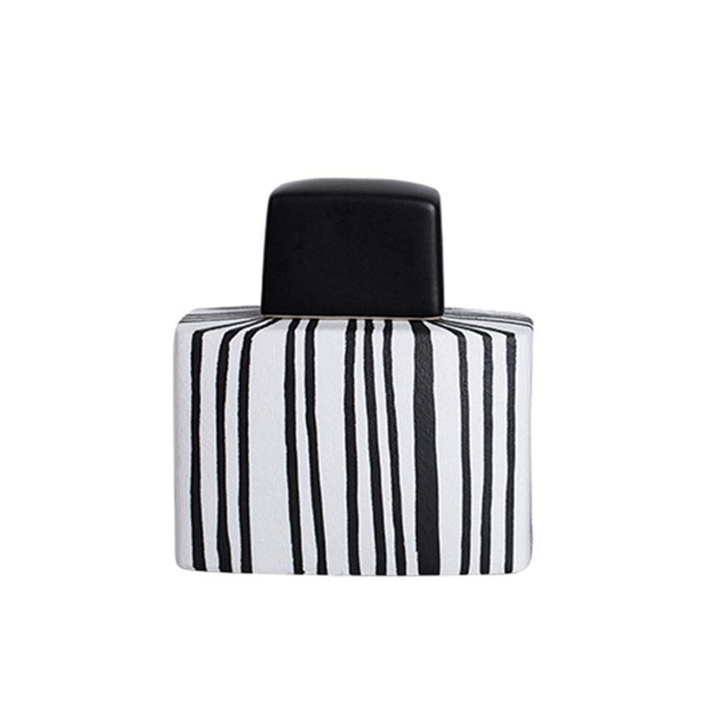 Black & White Striped Ceramic Jar - Small FA-D2102B