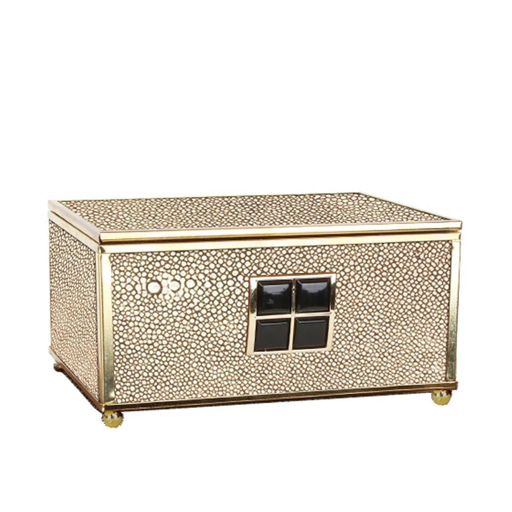 Glass Decorative Box with Brass Detail and Shagreen Finish - Small FB-PG1917B