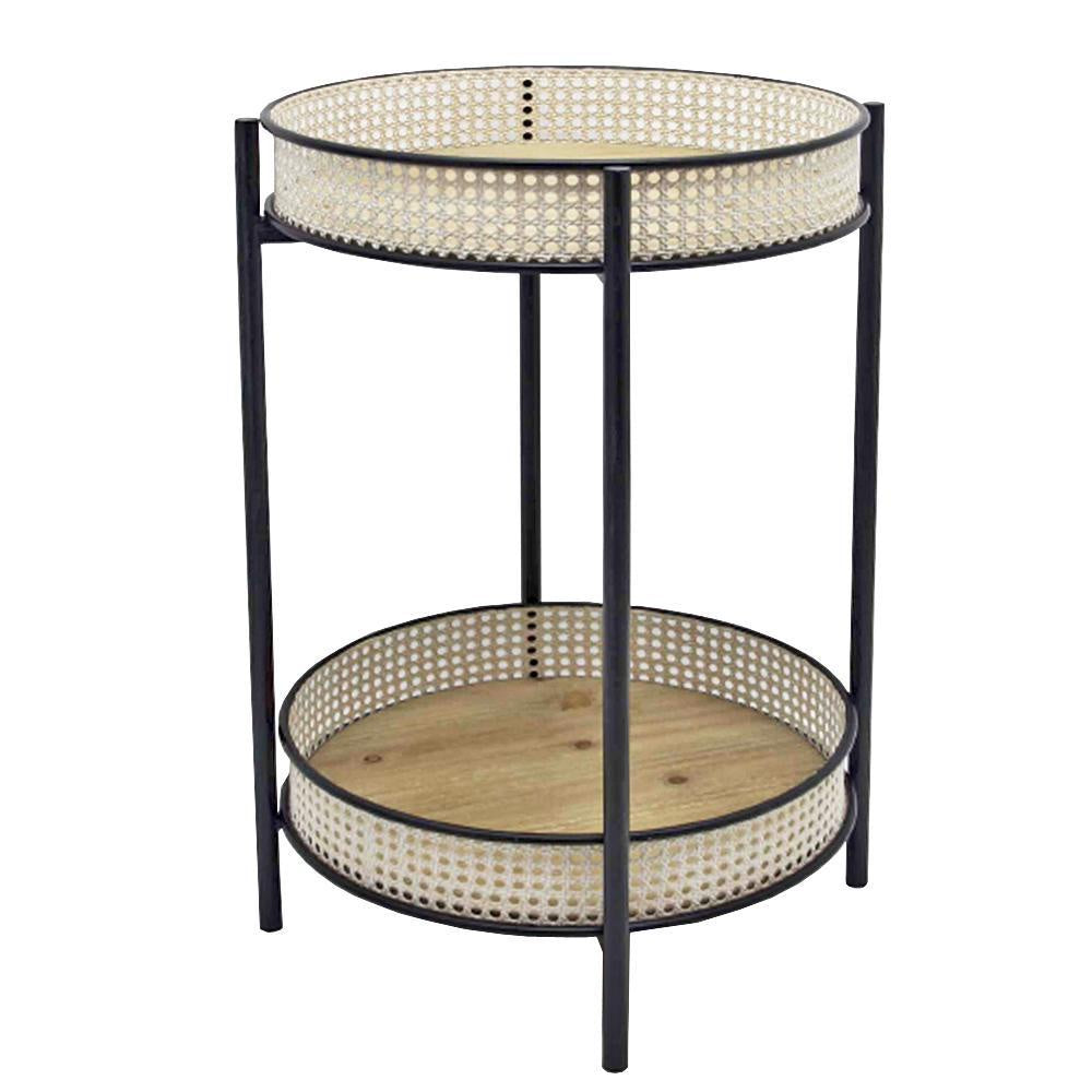 Metal & Cane End Table with Wood Top 19137