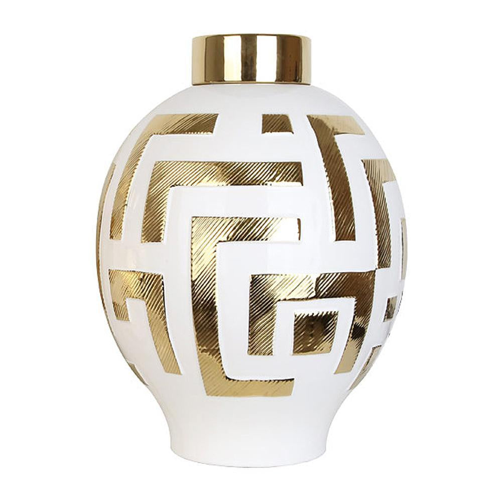 White and Gold Ceramic Jar - Large FA-D1909A