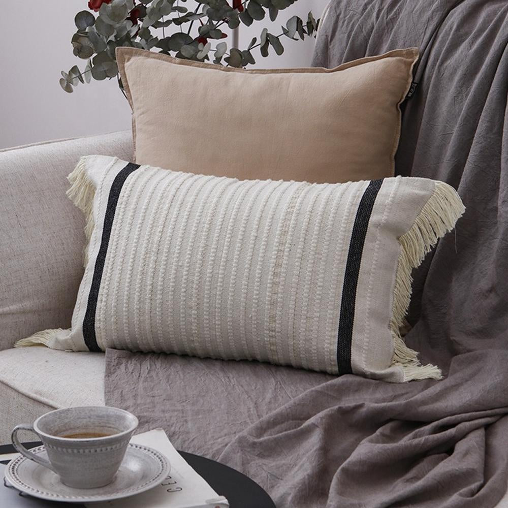 Black & White Embroidered Cushion with TasselsBQ000727-R وسادة