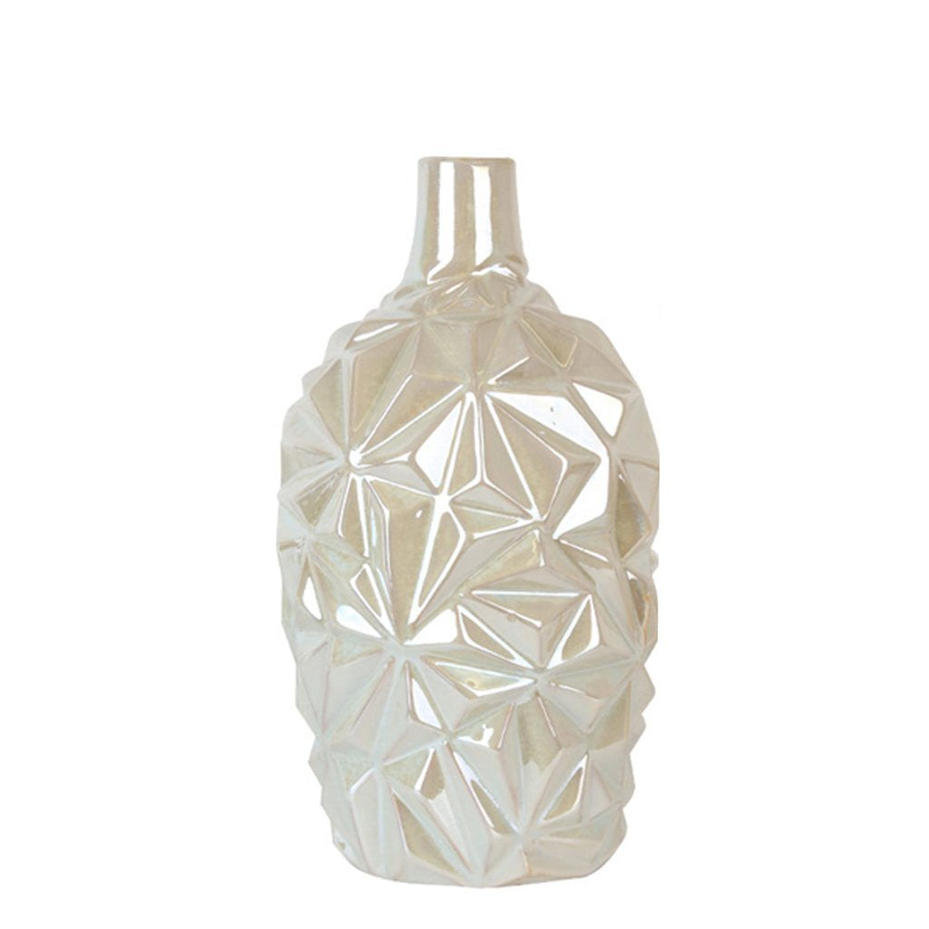 Cream Geometric Ceramic Vase with Pearlescent Finish - Medium FA-D1856B