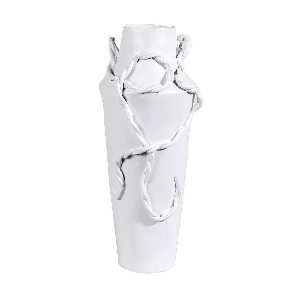 White Ceramic Vase with Rope Detail OMS01017142W