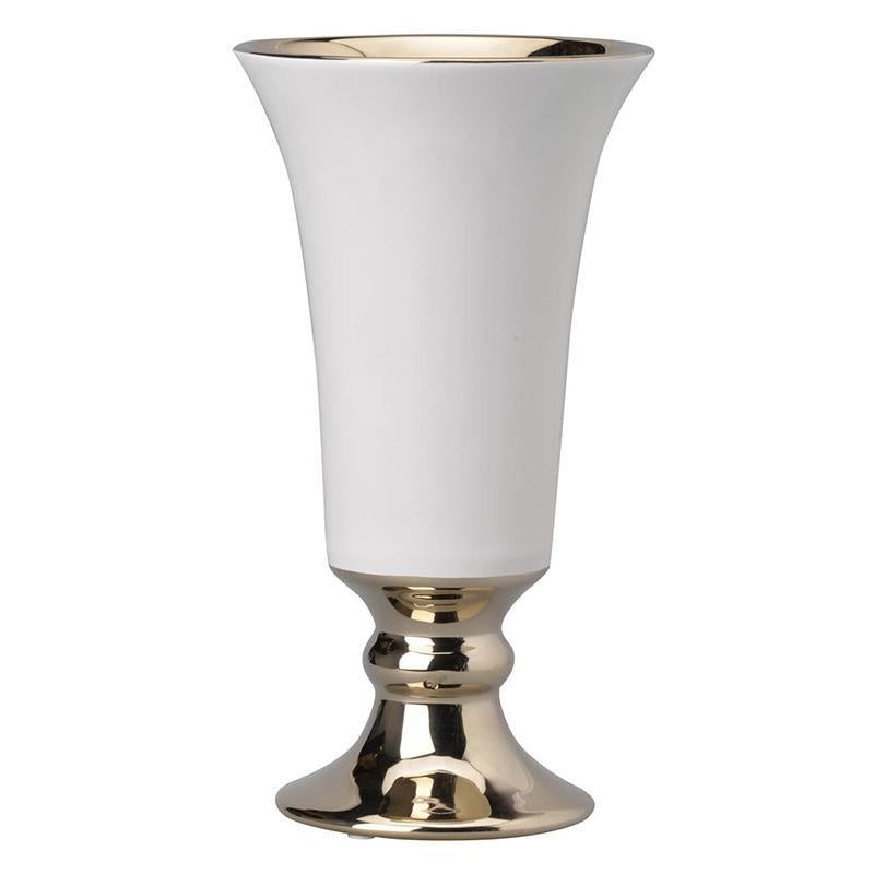 White & Metallic Ceramic Pedestal Vase 1719