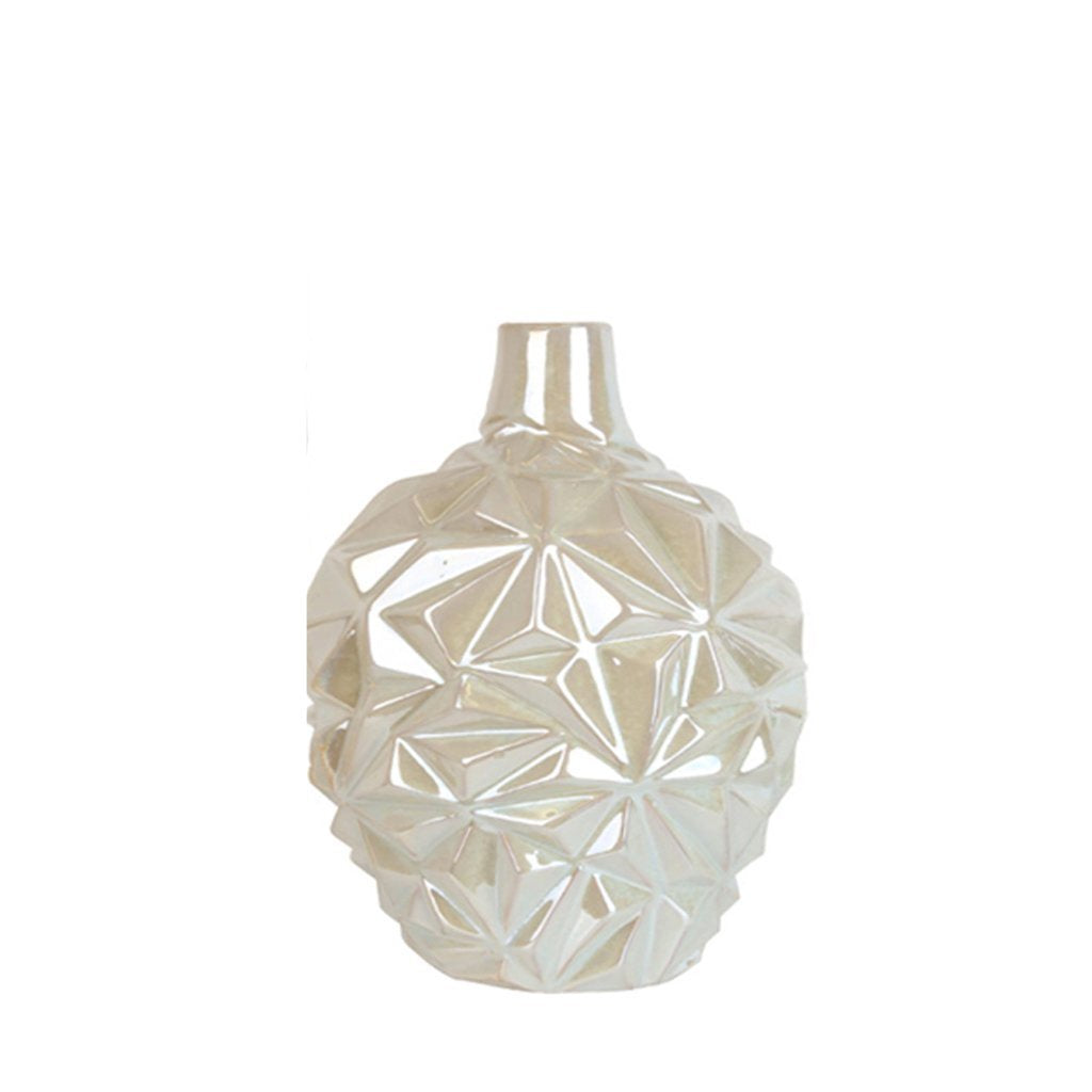 Cream Geometric Ceramic Vase with Pearlescent Finish - Small FA-D1856C