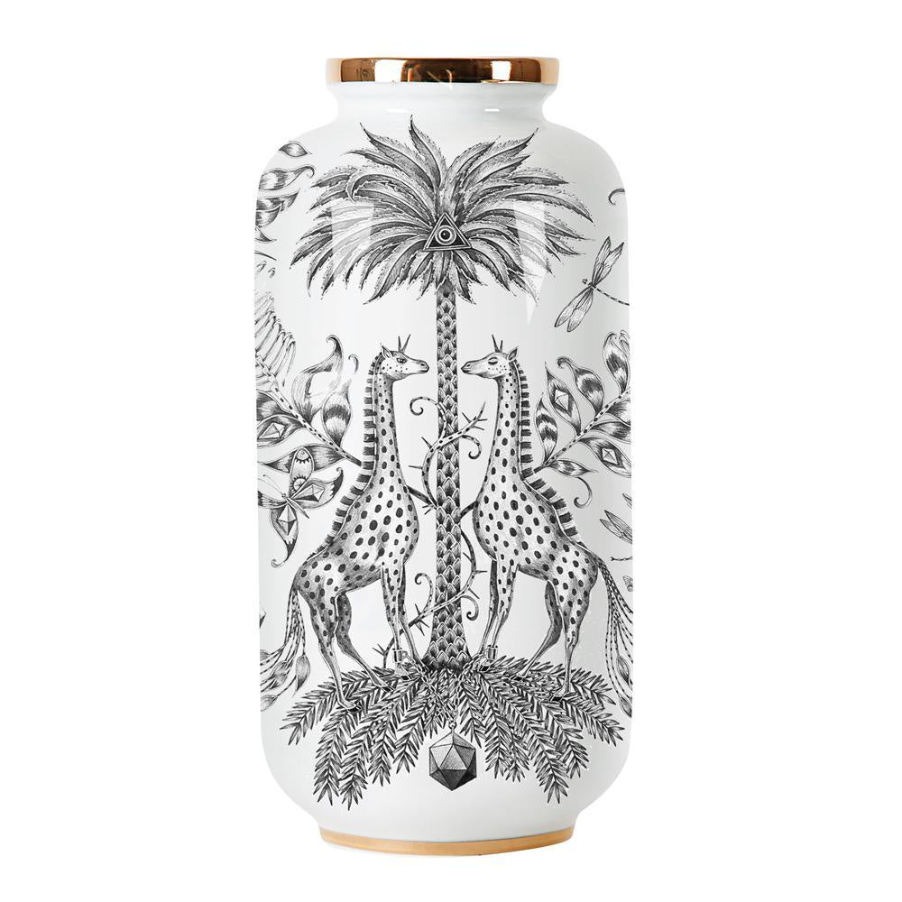 Black & White Ceramic Vase with Gold Trim - Large 600238