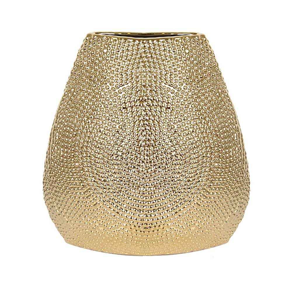 Gold Ceramic Wide Vase with Spiral Detail - A FAAD19C