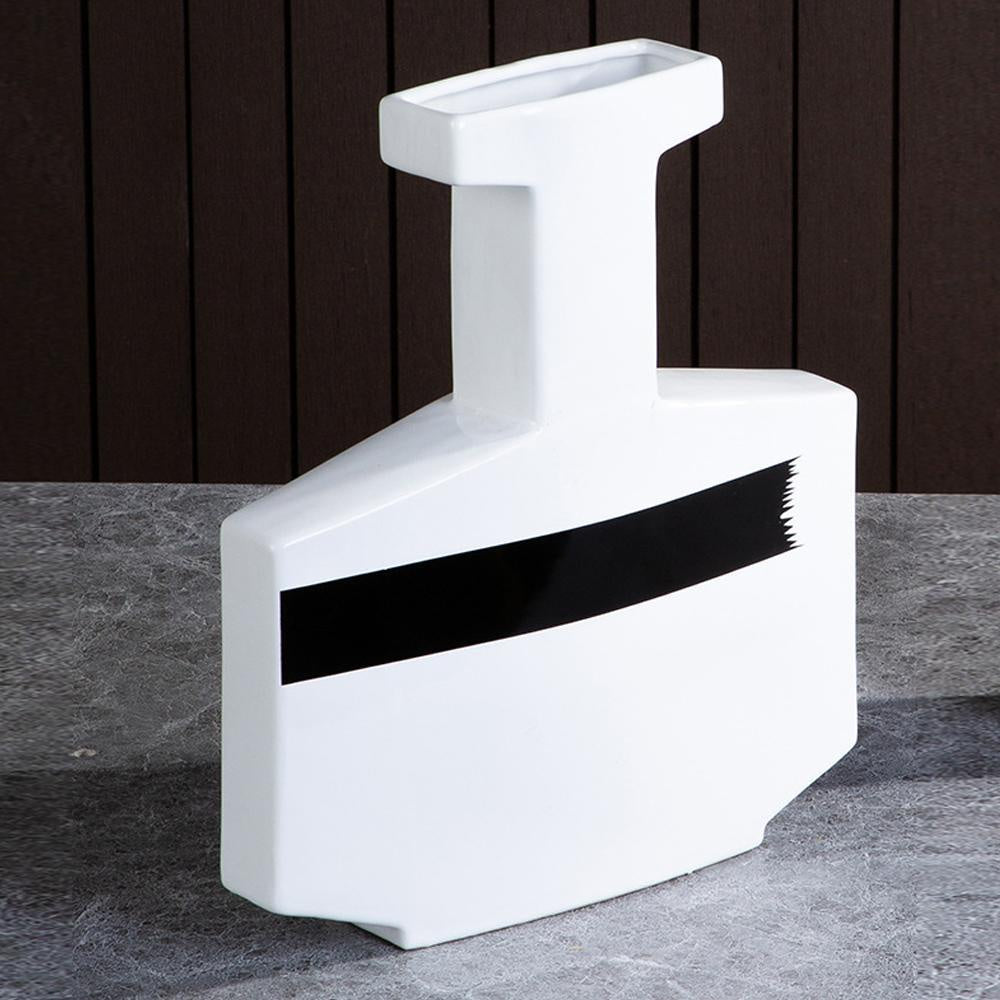 Ceramic White Vase with Black Stripe ZD-038