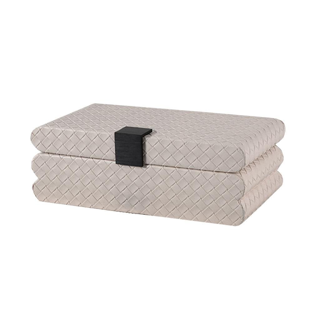 Light Coffee Woven Leather Decorative Box with Metal Detail - Large FB-PG2102A