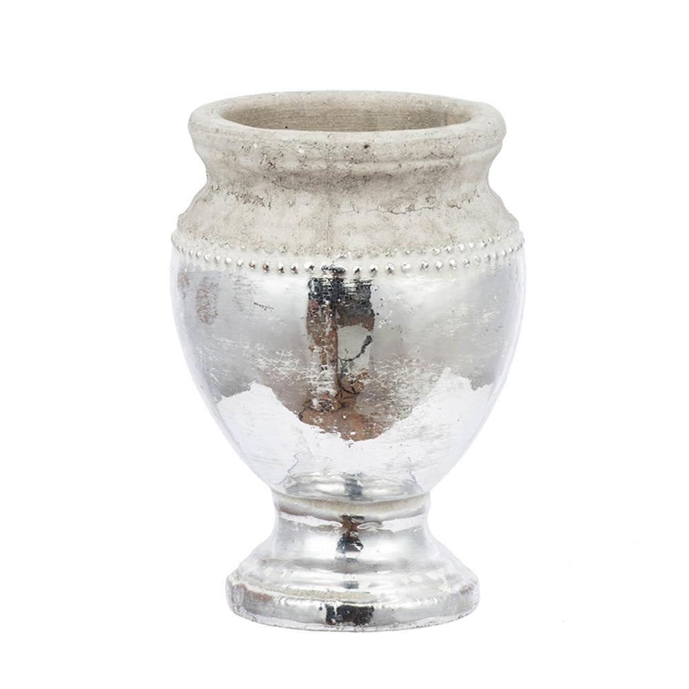 Ceramic Distressed Urn with Silver Finish 1199