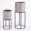 Set of 2 Grey and White Metal Planters on Black Stands الغراس