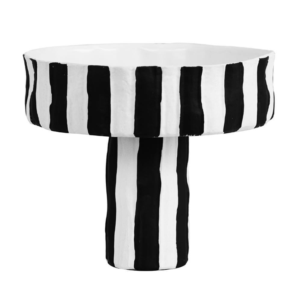 Black & White Striped Ceramic Bowl on Pedestal RYYG3670B