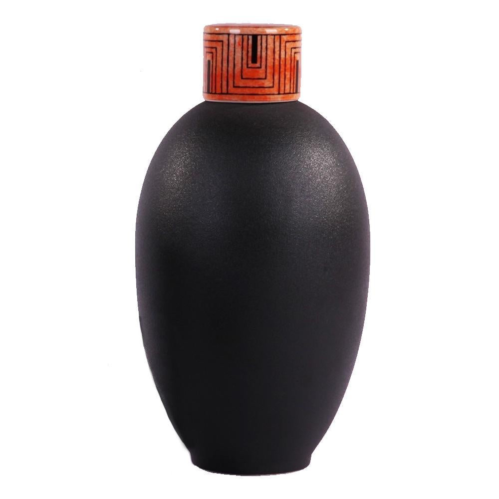 Black Ceramic Jar with Orange Lid - Large 604790