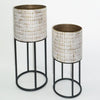 Set of 2 White and Gold Metal Planters on Black Stands الغراس