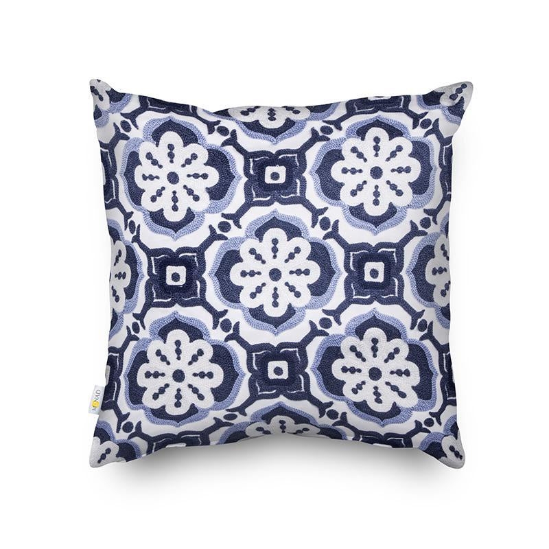 Navy Blue & White Embroidered Cushion MND162