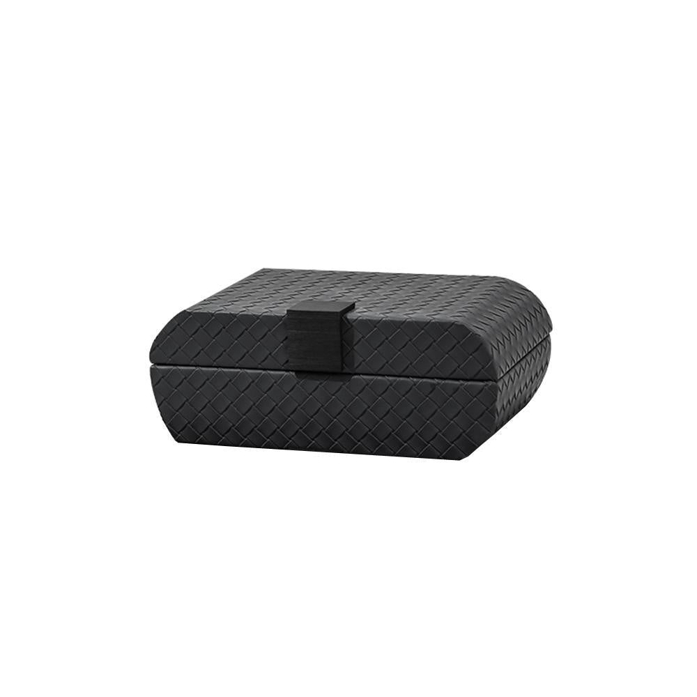 Black Curved Woven Leather Decorative Box with Metal Detail - Medium FB-PG2104B