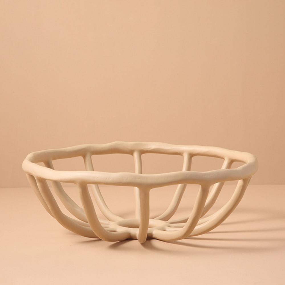 Beige Ceramic Round Decorative Bowl FB-029