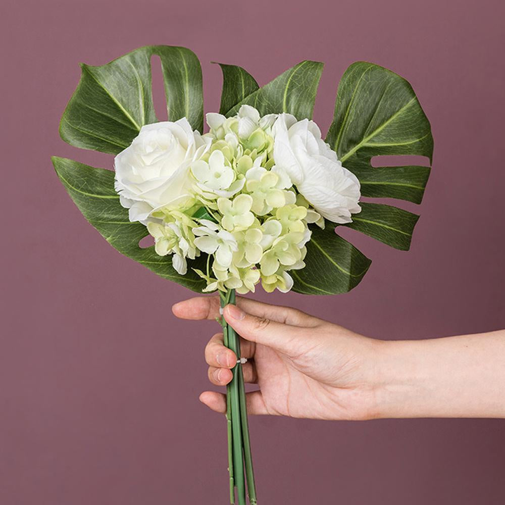 monstera magic with a blush of rose White Faux Rose with Monstera Leaves Bouquet SHCB3023894