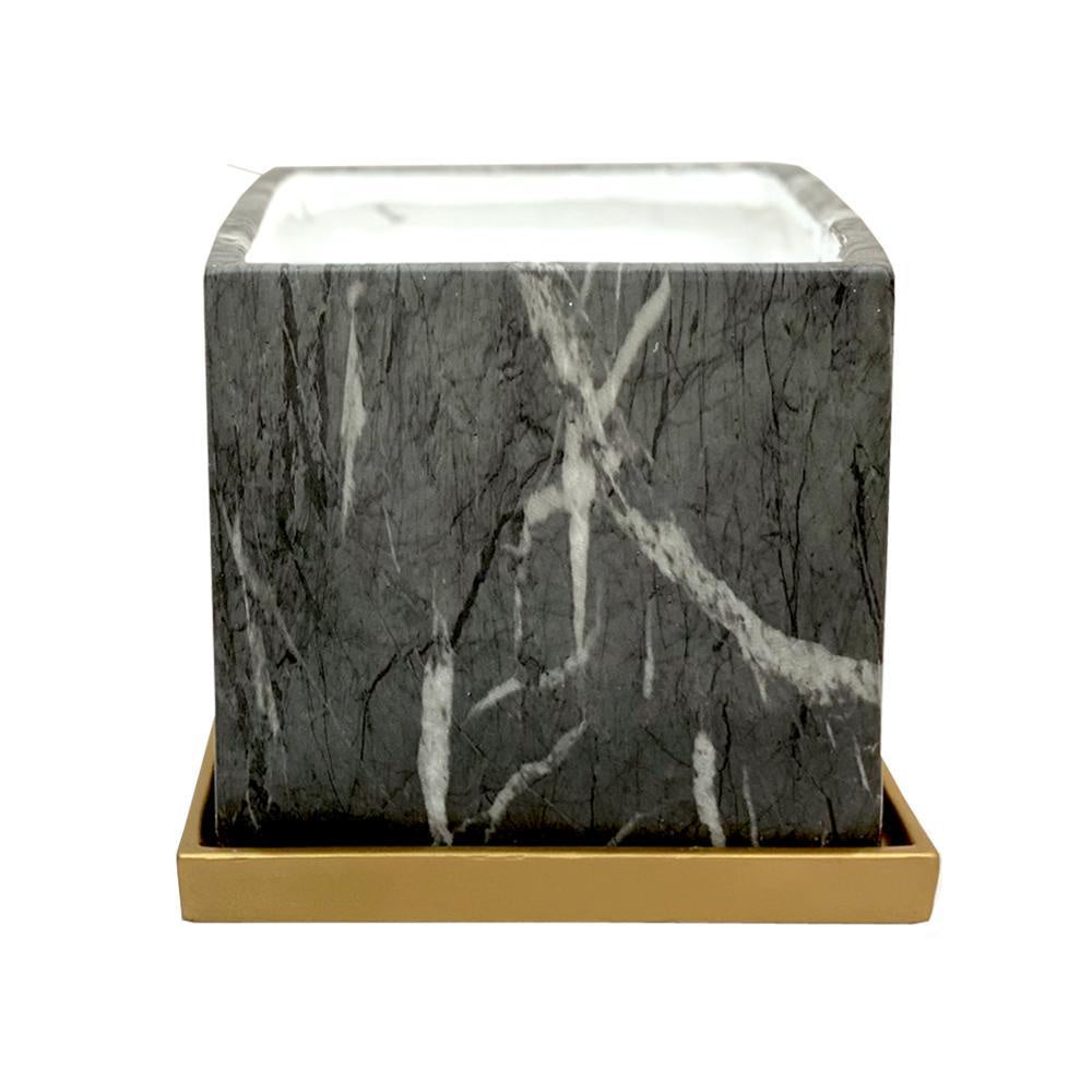 Ceramic Square Planter with Marble Effect Dark Grey LT532-13