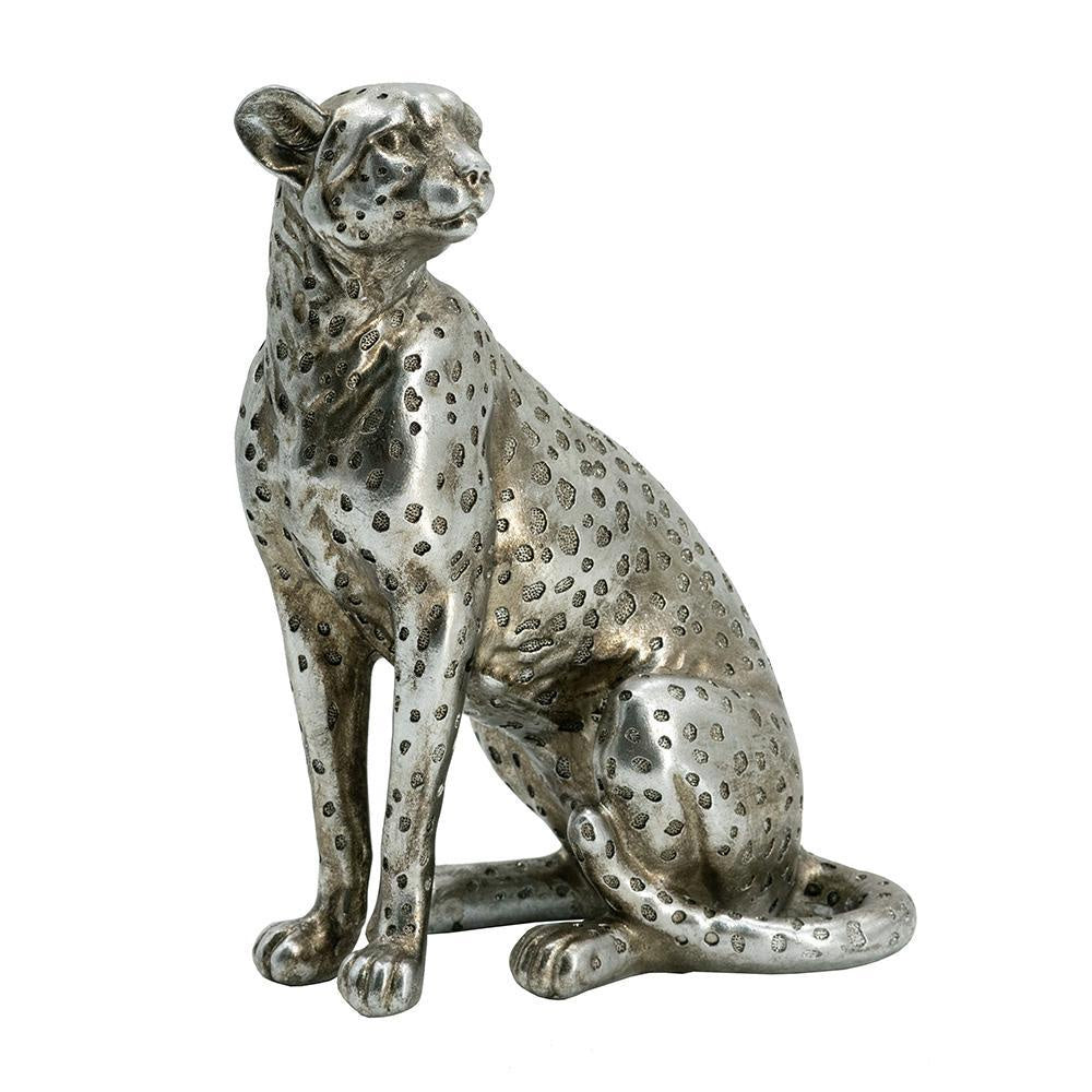 Silver Resin Sitting Leopard 77602