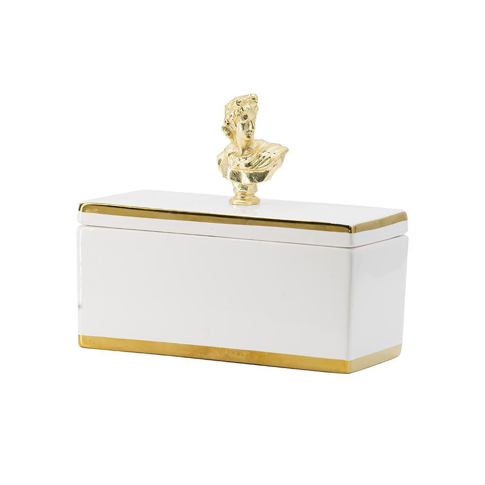 White & Gold Ceramic Box with Decorative Detail 8045