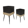Set of 2 Black & Natural Metal Planters with Stands92099 الغراس