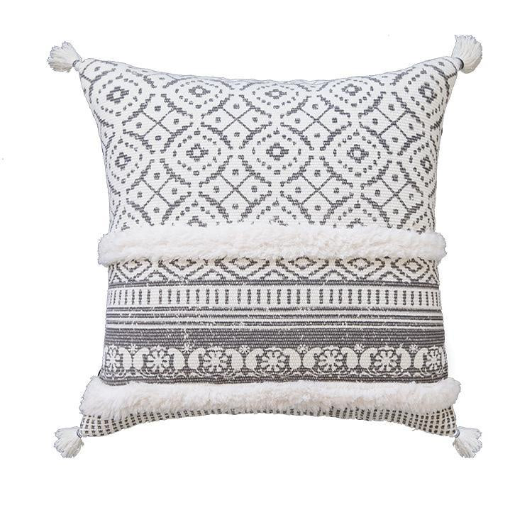 Grey Tufted Woven Cushion with TasselsRB015 وسادة