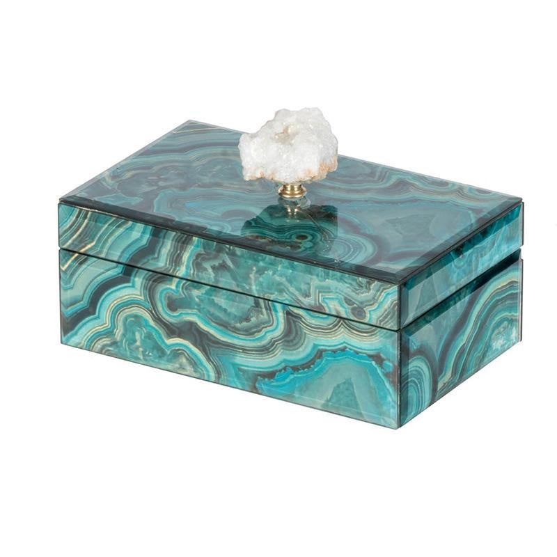 Marbled Glass Box with Stone Detail - Medium