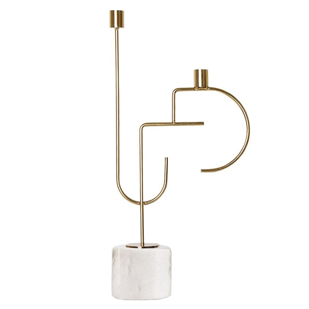 Gold Curved Line Candleholder with Marble Base - A FC-W1932A