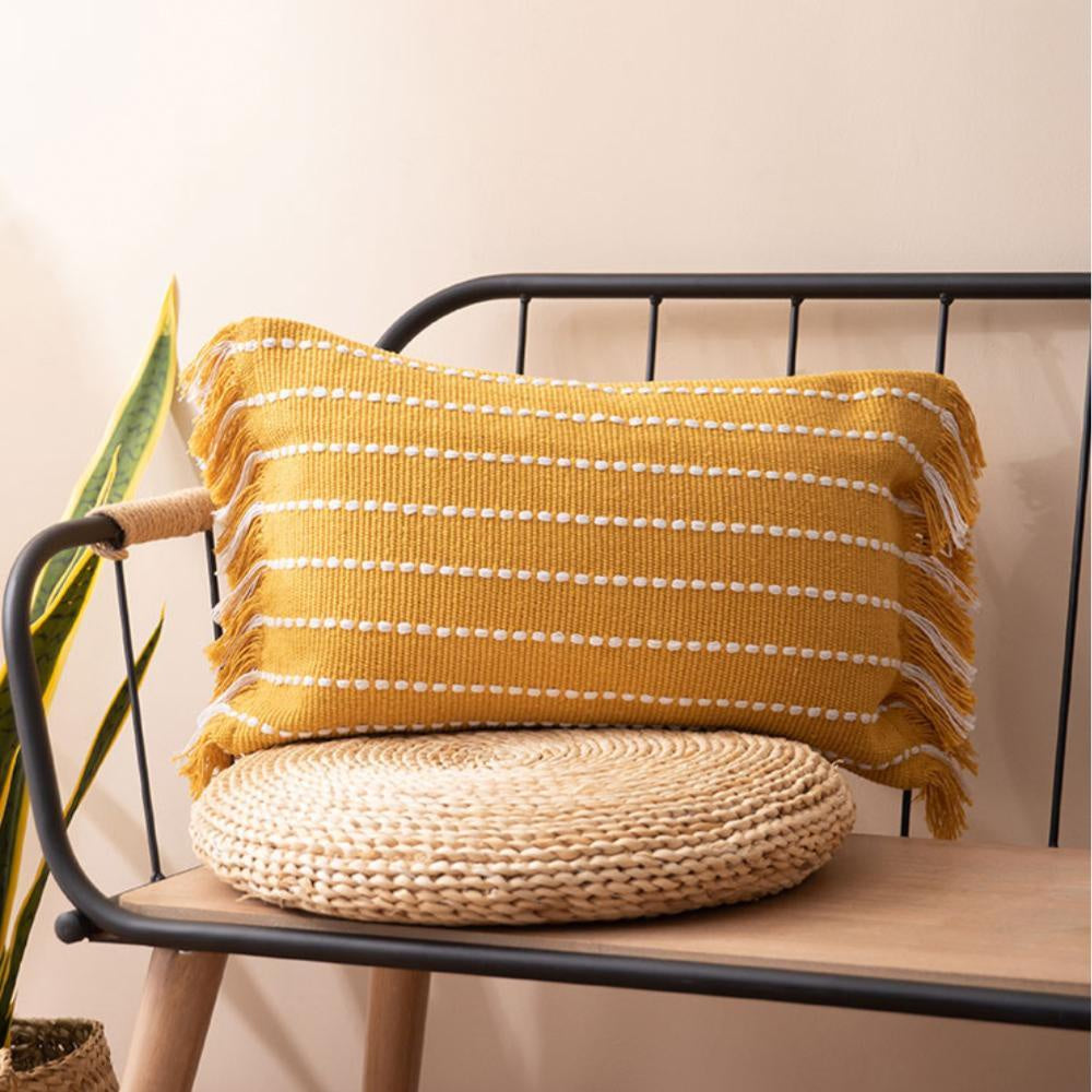 Ochre & White Woven Cushion وسادة